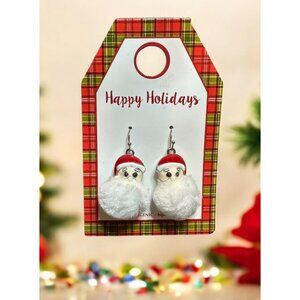 Santa Claus Hypoallergenic Faux Fur Dangle Earrings Christmas Holiday Jewelry